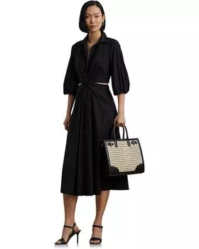 Платье Lauren Ralph Lauren Cotton Blend Bubble Sleeve Shirtdress, черный