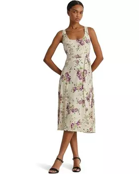 Платье LAUREN Ralph Lauren Floral Belted Crepe Sleeveless, цвет Cream Multi