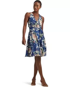Платье LAUREN Ralph Lauren Floral Belted Crepe Sleeveless, цвет Blue Multi