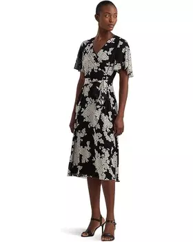 Платье LAUREN Ralph Lauren Floral Belted Crinkle Georgette, цвет Black/Cream