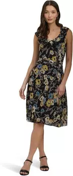 Платье Lauren Ralph Lauren Floral Belted Crinkle Georgette Dress, цвет Black Multi 1