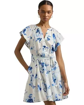 Платье Lauren Ralph Lauren Floral Belted Cotton Voile Dress, цвет White/Blue