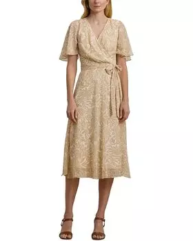 Платье Lauren Ralph Lauren Floral Belted Crinkle Georgette Dress, цвет Cream/Tan