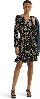Платье Lauren Ralph Lauren Floral Belted Stretch Jersey Dress, цвет Black Multi