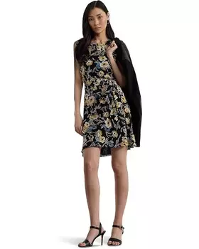 Платье Lauren Ralph Lauren Floral Bubble Crepe Cap-Sleeve Dress, черный мульти