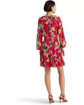 Платье LAUREN Ralph Lauren Floral Crinkle Georgette Long Sleeve Dress, цвет Pink Multi