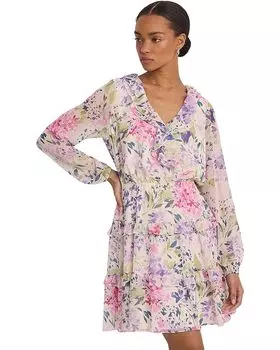 Платье LAUREN Ralph Lauren Floral Crinkle Georgette Surplice, кремовый