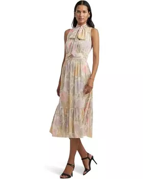 Платье LAUREN Ralph Lauren Floral Crinkle Georgette Tie-Neck, цвет Cream Multi