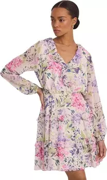 Платье Lauren Ralph Lauren Floral Crinkle Georgette Surplice Dress, цвет Cream Multi