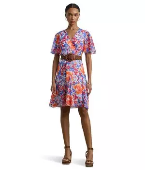 Платье Lauren Ralph Lauren Floral Crinkle Georgette Surplice Dress, цвет White Multi