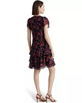 Платье LAUREN Ralph Lauren Floral Georgette Drop-Waist Dress, синий мульти