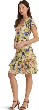 Платье Lauren Ralph Lauren Floral Georgette Drop-Waist Dress, цвет Cream/Blue Multi