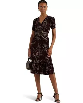 Платье Lauren Ralph Lauren Floral Jersey Surplice Puff-Sleeve Dress, цвет Burgundy Multi