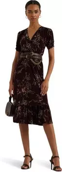Платье Lauren Ralph Lauren Floral Jersey Surplice Puff-Sleeve Dress, цвет Burgundy Multi