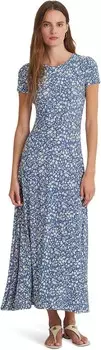 Платье LAUREN Ralph Lauren Floral Stretch Jersey Tee Dress, цвет Blue/Cream