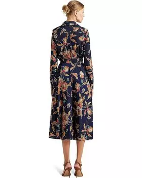Платье LAUREN Ralph Lauren Floral Surplice Crepe Midi Dress, цвет Navy/Tan/Multi