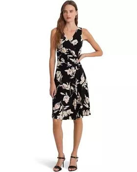 Платье LAUREN Ralph Lauren Floral Surplice Jersey Sleeveless, цвет Black/Cream Multi