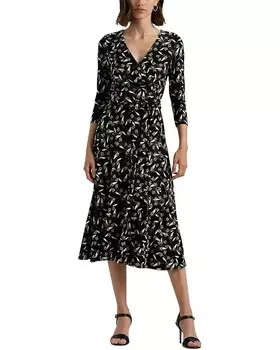 Платье Lauren Ralph Lauren Floral Surplice Stretch Jersey Dress, цвет Black/Green/Cream