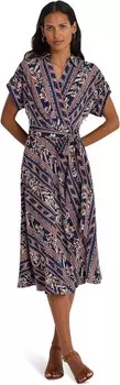 Платье LAUREN Ralph Lauren Geo-Stripe Belted Crepe Dress, цвет Navy Multi