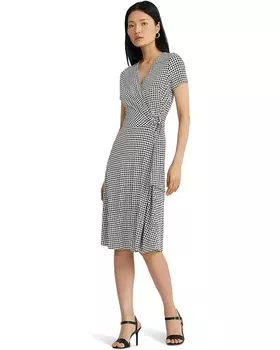 Платье LAUREN Ralph Lauren Houndstooth Jersey Surplice, цвет Cream/Black