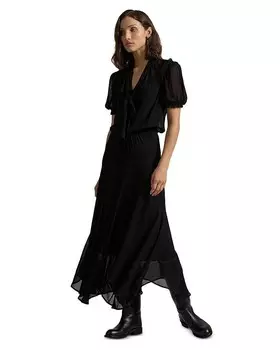 Платье Lauren Ralph Lauren из жоржета с завязками на шее, черный