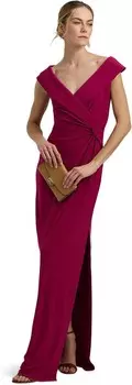 Платье Lauren Ralph Lauren Jersey Off-the-Shoulder Gown, цвет Fuchsia Berry
