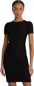Платье LAUREN Ralph Lauren Lace Puff-Sleeve Cocktail Dress, черный