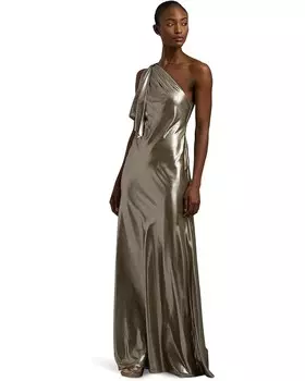 Платье Lauren Ralph Lauren Metallic Chiffon One-Shoulder Gown, цвет Medium Pewter/Silver Foil
