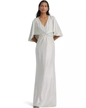 Платье LAUREN Ralph Lauren Metallic Knit Twist-Front Cape Gown, кремовый