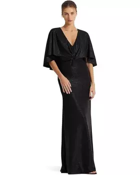 Платье LAUREN Ralph Lauren Metallic Knit Twist-Front Cape Gown, черный