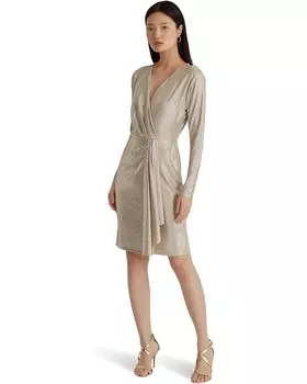 Платье LAUREN Ralph Lauren Metallic Stretch Knit Cocktail, цвет Birch Tan/Gold Foil