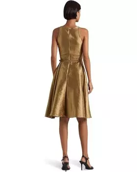 Платье LAUREN Ralph Lauren Metallic Twill Belted Cocktail Dress, цвет New Bronze