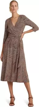 Платье LAUREN Ralph Lauren Paisley Surplice Stretch Jersey Dress, цвет Tan/Cream/Pink