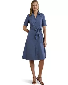 Платье Lauren Ralph Lauren Petite Belted Cotton-Blend Shirtdress, цвет Capri Blue