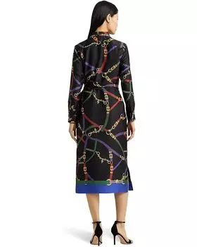 Платье LAUREN Ralph Lauren Petite Belting-Print Twill Shirtdress, цвет Black/Blue/Multi