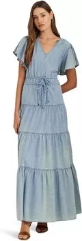 Платье LAUREN Ralph Lauren Petite Chambray Tiered Maxidress, цвет Isla Wash