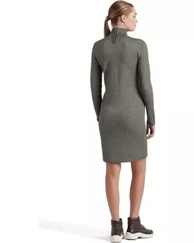 Платье LAUREN Ralph Lauren Petite Faux Leather Trim Merino Wool Sweaterdress, мульти