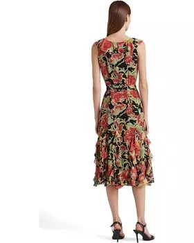 Платье LAUREN Ralph Lauren Petite Floral Crinkle Georgette Dress, черный мульти