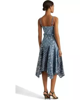 Платье LAUREN Ralph Lauren Petite Patchwork-Print Linen Sleeveless Dress, синий мульти