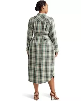 Платье LAUREN Ralph Lauren Plus Size Plaid Twill Shirtdress, цвет Blue/Green Multi
