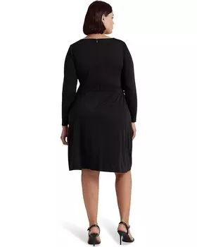 Платье LAUREN Ralph Lauren Plus Size Stretch Jersey Surplice Dress, черный
