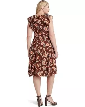 Платье LAUREN Ralph Lauren Plus Size Floral Ruffle-Trim Georgette Dress, цвет Maroon/Orange/Cream