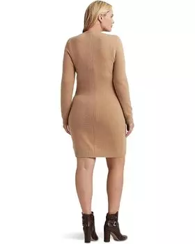 Платье LAUREN Ralph Lauren Plus Size Faux Leather Trim Wool Cashmere Dress, цвет Classic Camel