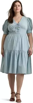 Платье LAUREN Ralph Lauren Plus-Size Chambray Puff-Sleeve Dress, цвет Medium Chambray Wash