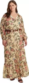 Платье LAUREN Ralph Lauren Plus-Size Floral Crinkle Georgette Tiered Dress, цвет Cream Multi