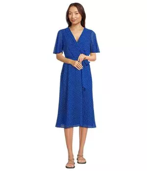 Платье Lauren Ralph Lauren Polka-dot Belted Crinkle Georgette Dress, цвет Blue/White