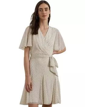 Платье Lauren Ralph Lauren Polka Dot Georgette Surplice Dress, цвет Cream/Black