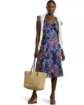 Платье Lauren Ralph Lauren Print Ruffle-Trim Georgette Midi Dress, синий мульти