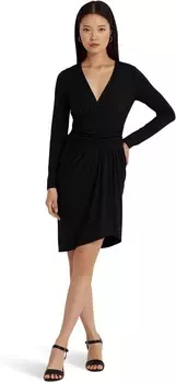 Платье Lauren Ralph Lauren Ruched Stretch Jersey Surplice Dress, черный