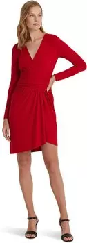 Платье Lauren Ralph Lauren Ruched Stretch Jersey Surplice Dress, цвет Martin Red